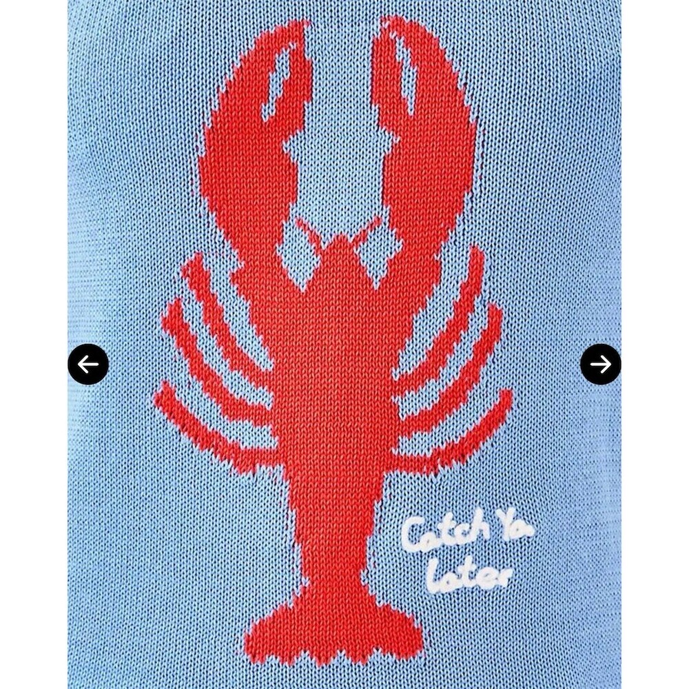 Lilly Pulitzer Sweater Tank Womens Size L Jacarda Blue Lobster Graphic Halter - Picture 4 of 7